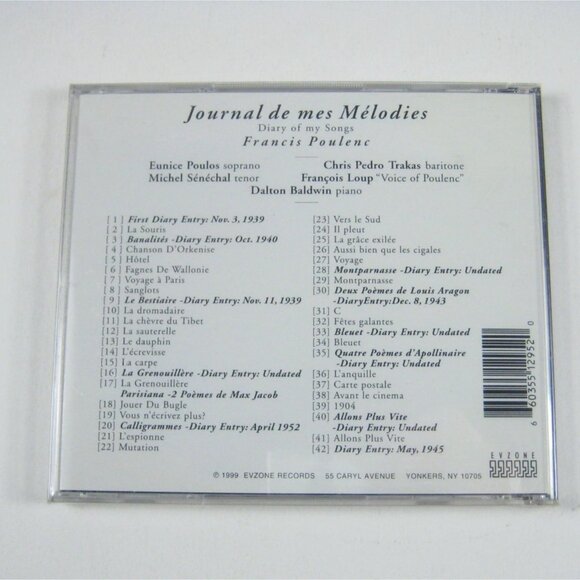 Francis Poulenc Journal De Mes Mélodies Diary Of My Songs CD Eunice Poulos - Picture 3 of 3